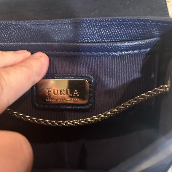 Furla Metropolis Shoulder Clutch Women Blue Ortensia Leather Bag - Picture 7 of 8